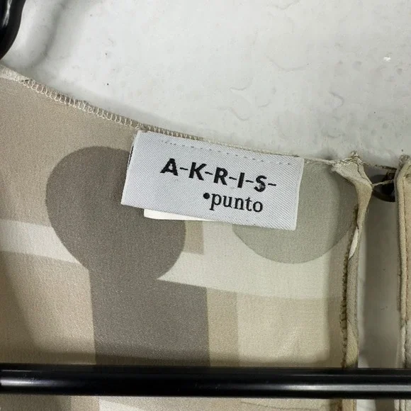 Akris Punto Shirt Womens 6 Neutral Geometric Circles Squares Quiet Luxury Artsy - Picture 6 of 8